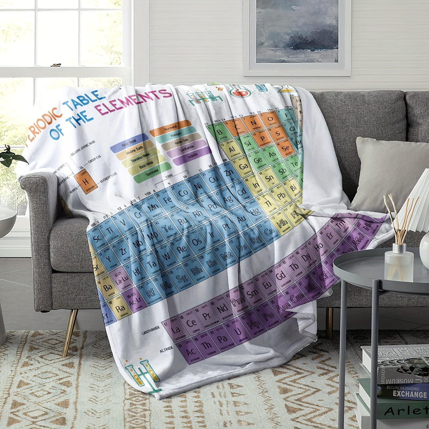 Periodic Table Print Flannel Throw Blanket Soft Cozy Hypoallergenic for Couch Bed Office