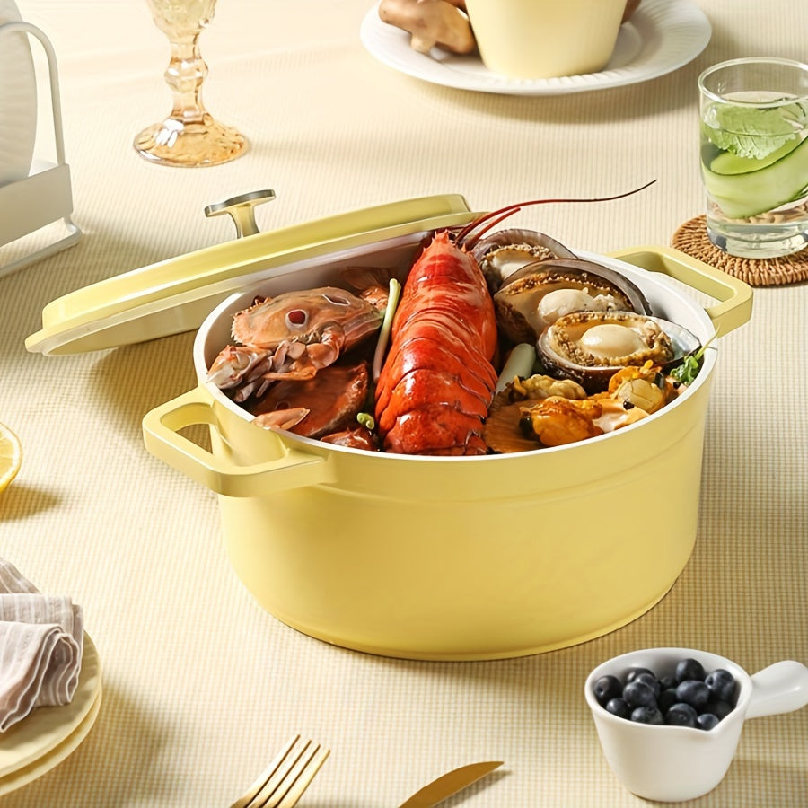 Enamel Pot with Lid, Multi-Purpose Soup and Stewing Cookware, Suitable for All Stovetops