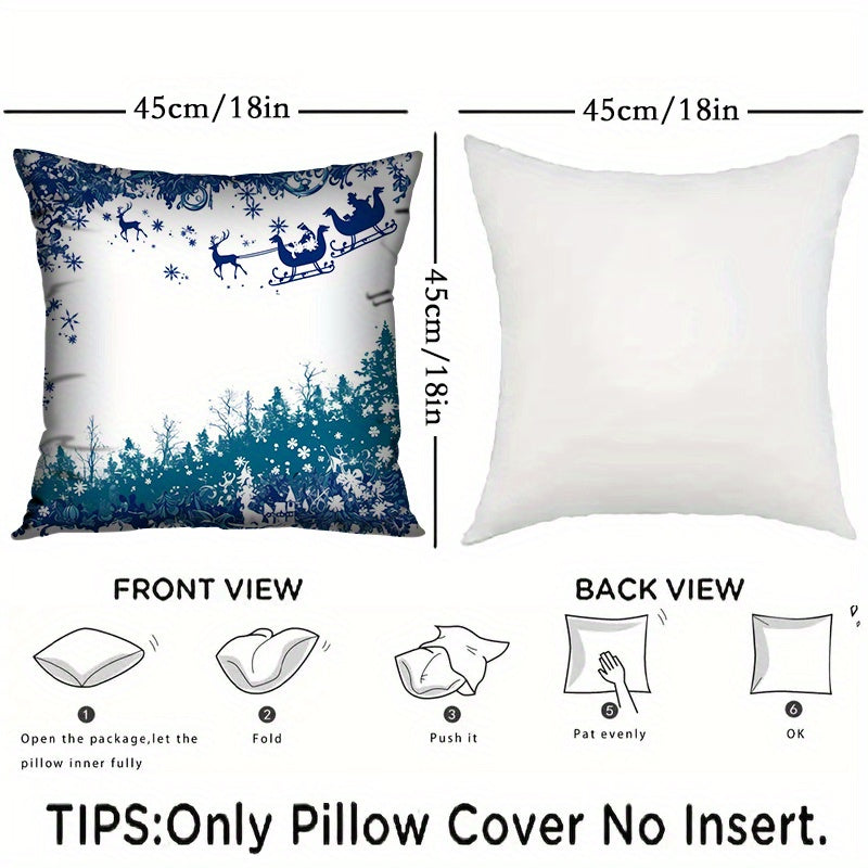 Set of 2 Blue Christmas Throw Pillows 45.72cm Square Polyester Decorative Cushions