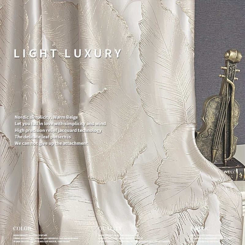 Embossed Bronzing Leaf Curtains with Semi Blackout Jacquard 3D Plant Pattern