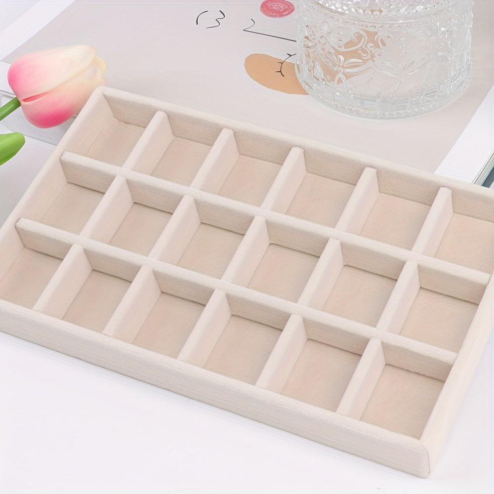 Beige Velvet Jewelry Organizer Tray for Earrings Rings and Accessories Storage