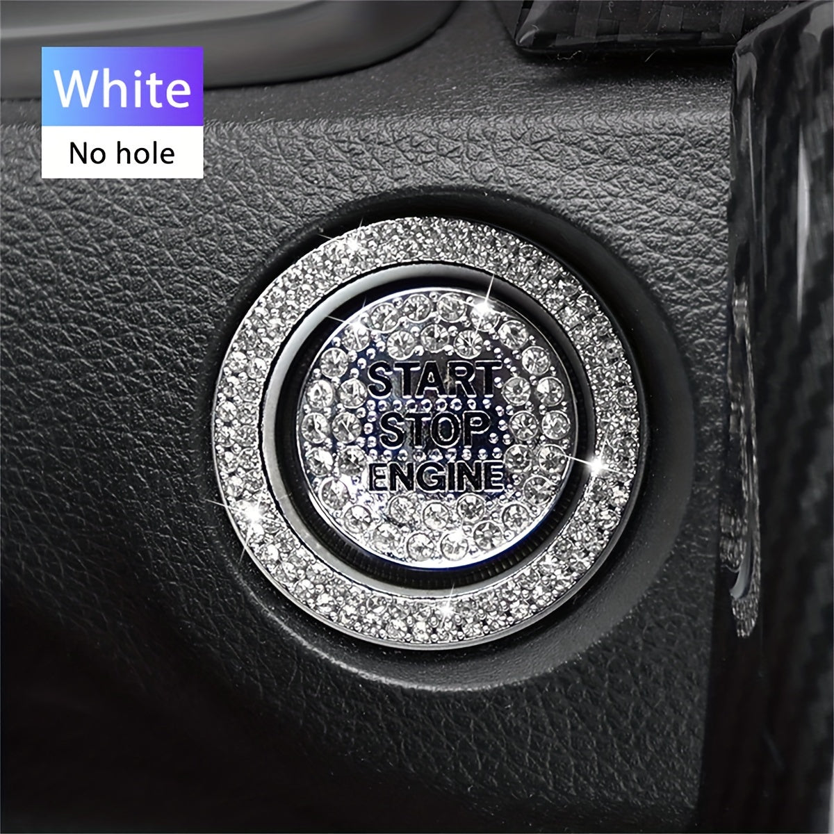 2-Pack Aluminum Alloy Rhinestone Ignition Button Cover Universal Car Push Start Switch Cap