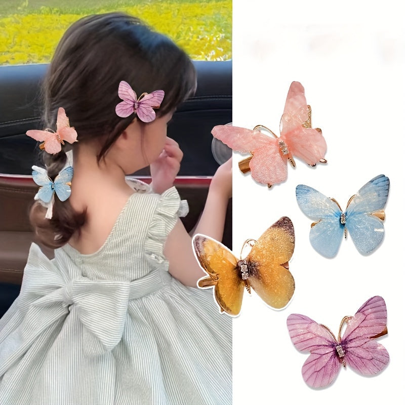 Kids Butterfly Hair Clips Set with Rhinestones Gradient Colors for Girls