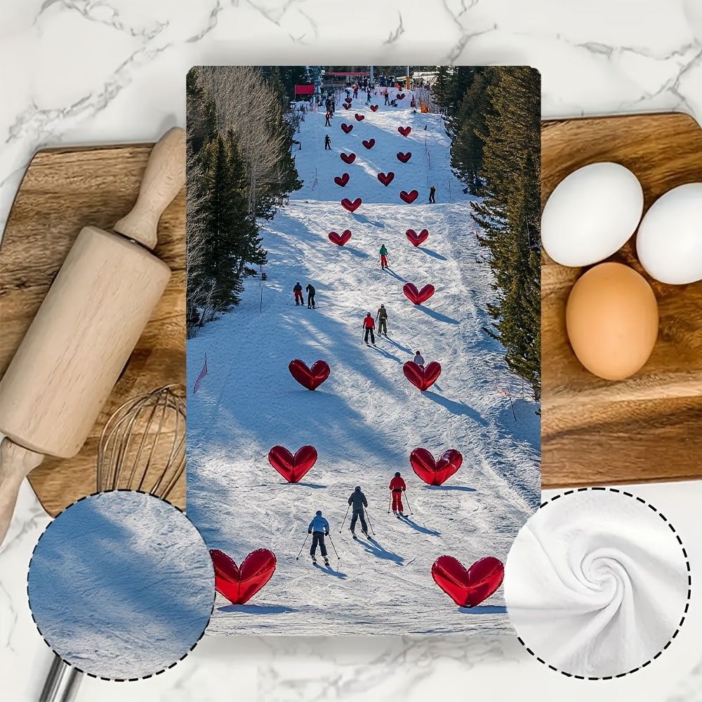 2 ta Ultra Soft Polyester oshxona sochiqlari to'plami, Coastal Heart Flags, 16x24 dyuym