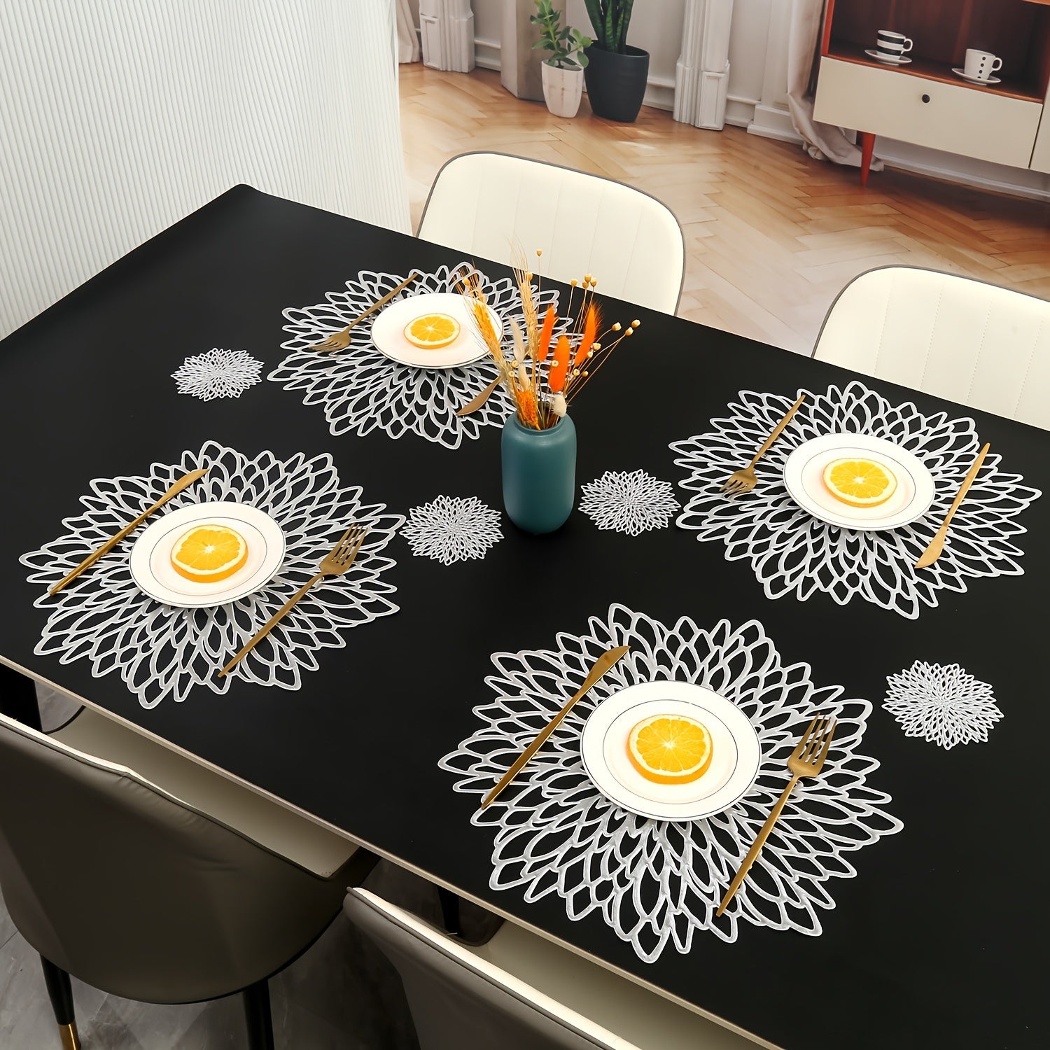 Сет подставок под горячее и коастеров с цветами гибискуса для отелей, ресторанов и кухонь. Устойчивы к теплу и не скользят. Доступны в наборах по 4, 8, 12 и 16 штук.