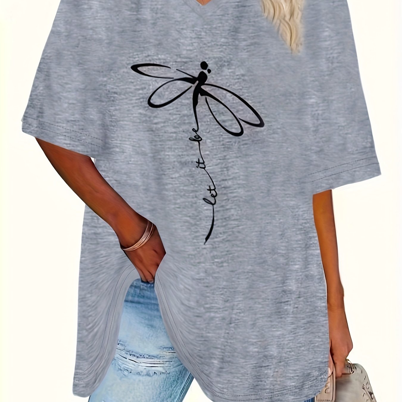 Plus Size Short-Sleeve Floral T-Shirt for Home and Travel Spring Summer