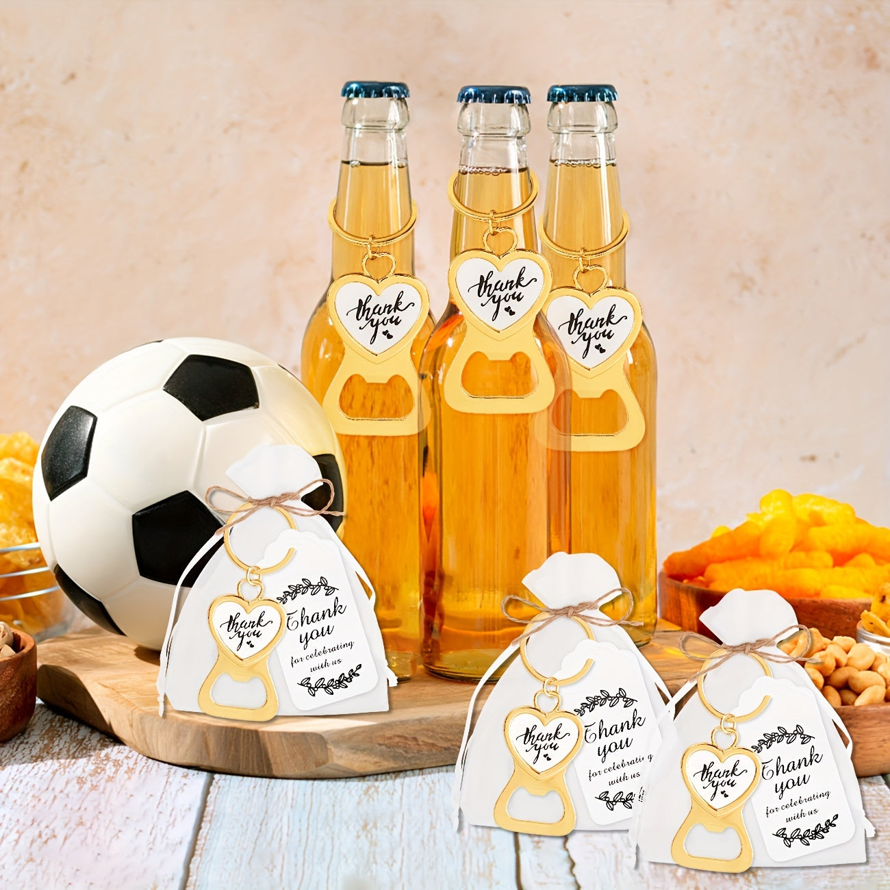 24 Wedding Bottle Openers with Cards and Organza Bags for Guests