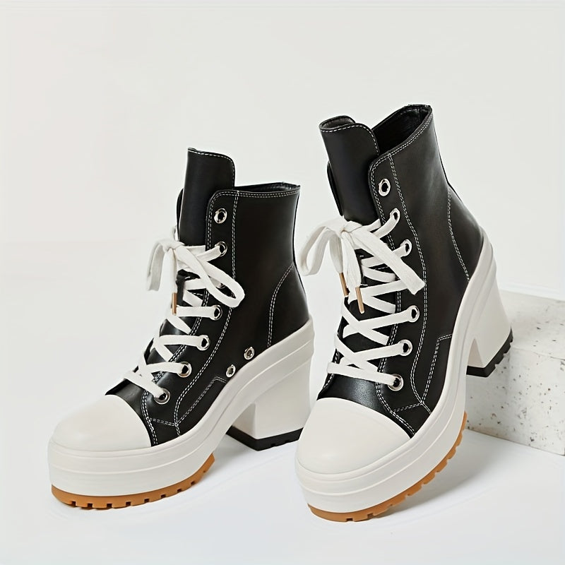 Women's Chunky Platform Ankle Boots Casual High Heel Short Boots Solid Color