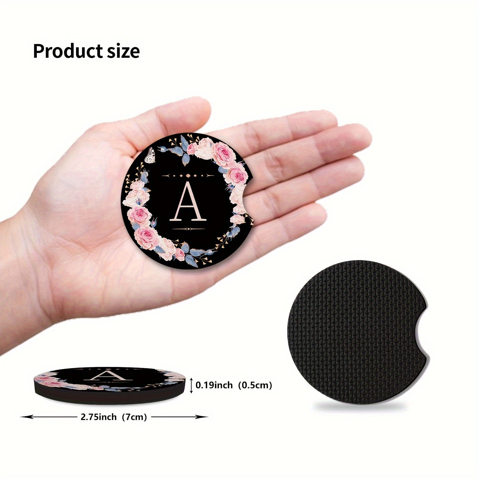 Unisex Rubber Car Coasters 2 Pack Waterproof Floral Monogram Drink Holders