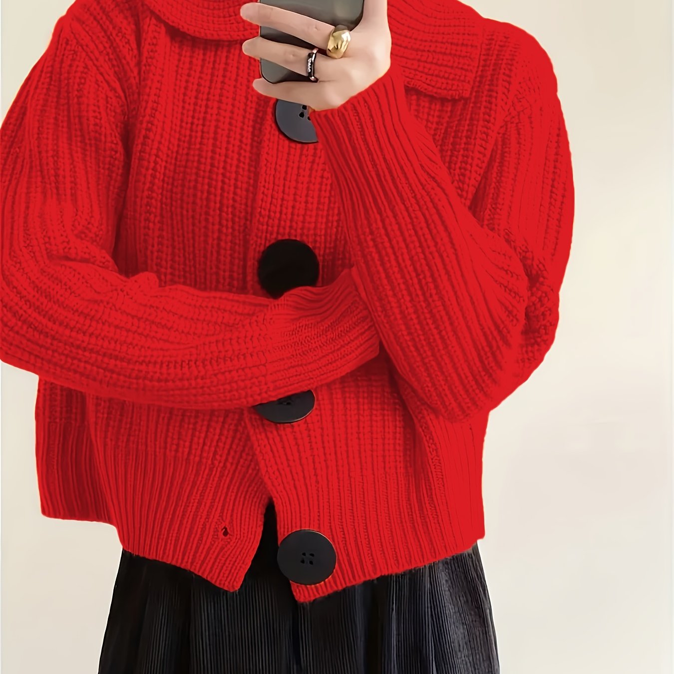 Plus Size Women's Knit Cardigan Sweater Coat with Button Closure for Fall Winter