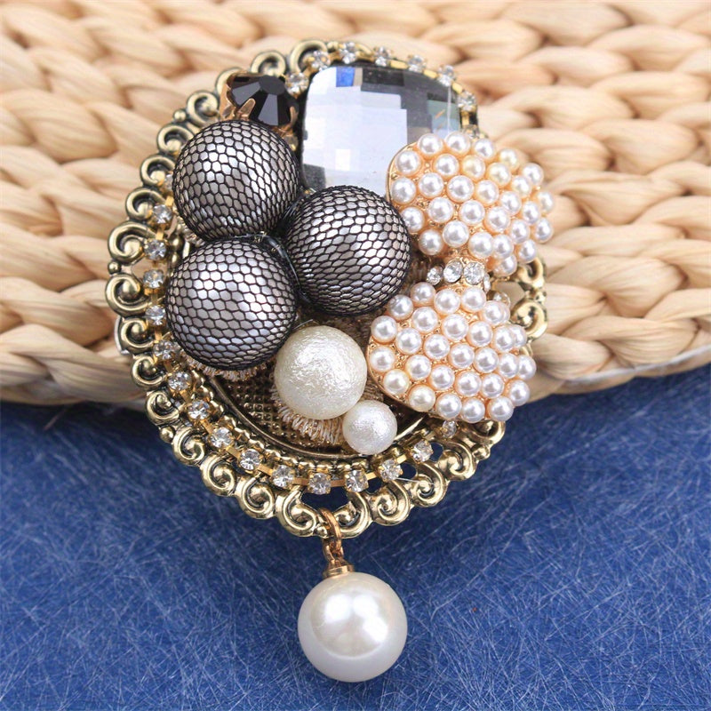 Rhinestone Baroque Bow Brooch for Clothing Bags Hats Elegant Jewelry