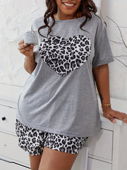 Женский комплект пижамы с коротким рукавом и шортами с леопардовым принтом