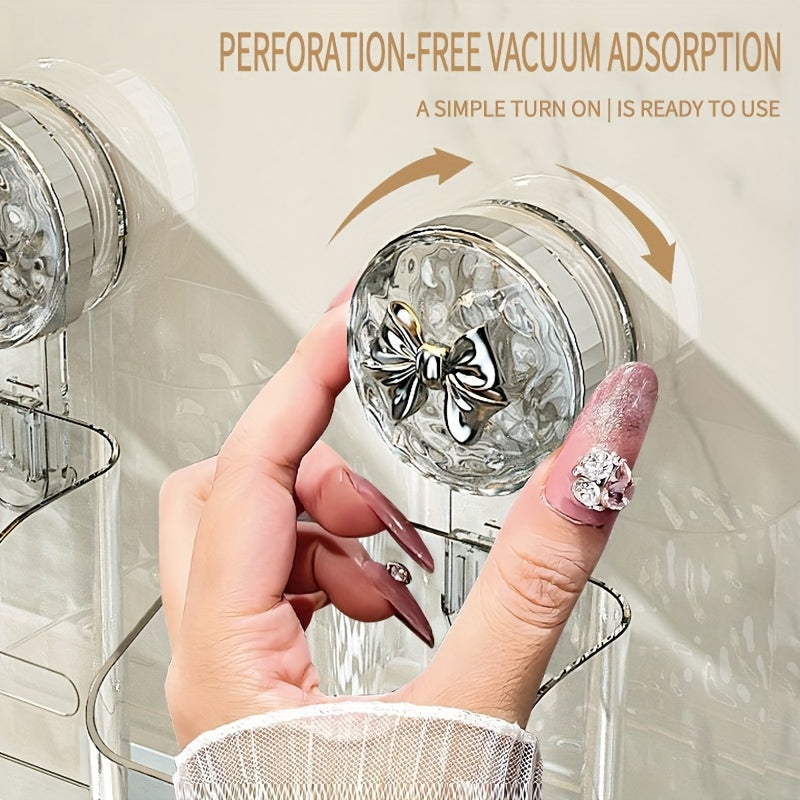 Cesta de almacenamiento para baño con ventosa y decoración de conejo y lazo