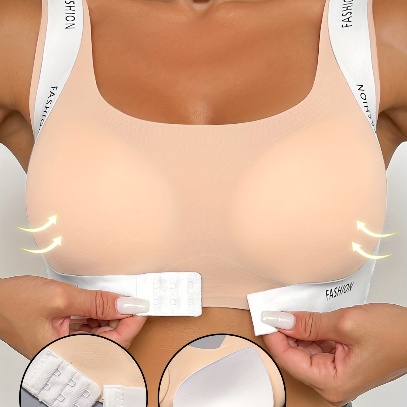 Nylon Blend Push Up Bra with Removable Padding and Alphabet Pattern for Comfort