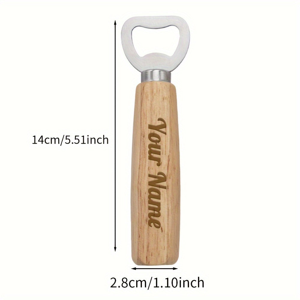 Custom Wooden Handle Bottle Opener Keychain with Engraved Logo and Phone Number