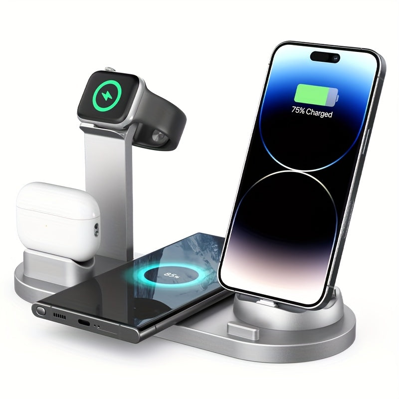 Wireless Charging Station 6-in-1 Fast Wireless Charger for iPhone, Samsung, Android, AirPods, Smartwatch