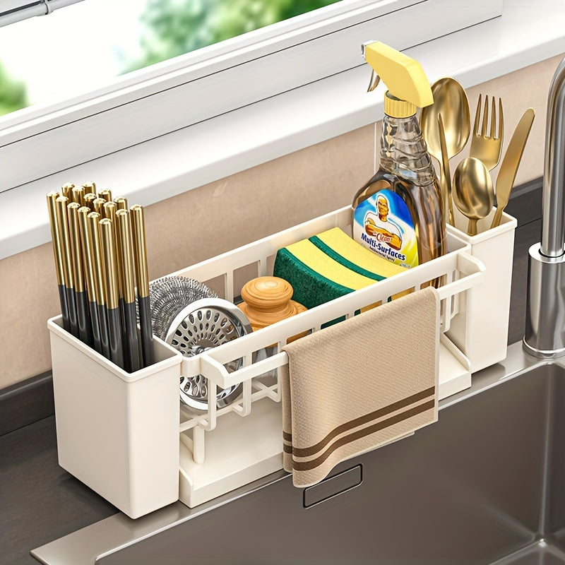 Kitchen Sink Organizer with Drain Basket and Sponge Holder Plastic Storage Rack