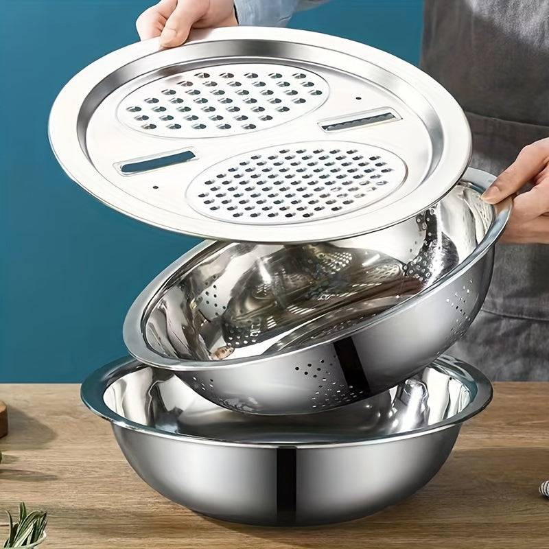 Stainless Steel Kitchen Set 3 Pieces Slicer Grater Strainer with Drain Basket