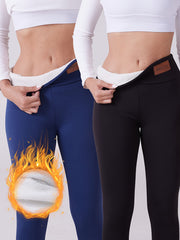 Women's Fleece-Lined Thermal Leggings 2-Pack Plus Size Stretchy Yoga Pants Navy Black