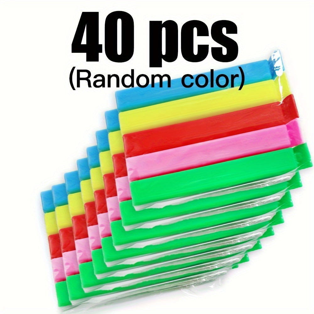 20 или 40 штук пластиковых зажимов для запечатывания пакетов, чтобы сохранять продукты свежими и блокировать запахи. Эти многоразовые зажимы для пакетов идеально подходят для хранения хлеба и поставляются в случайных цветах.