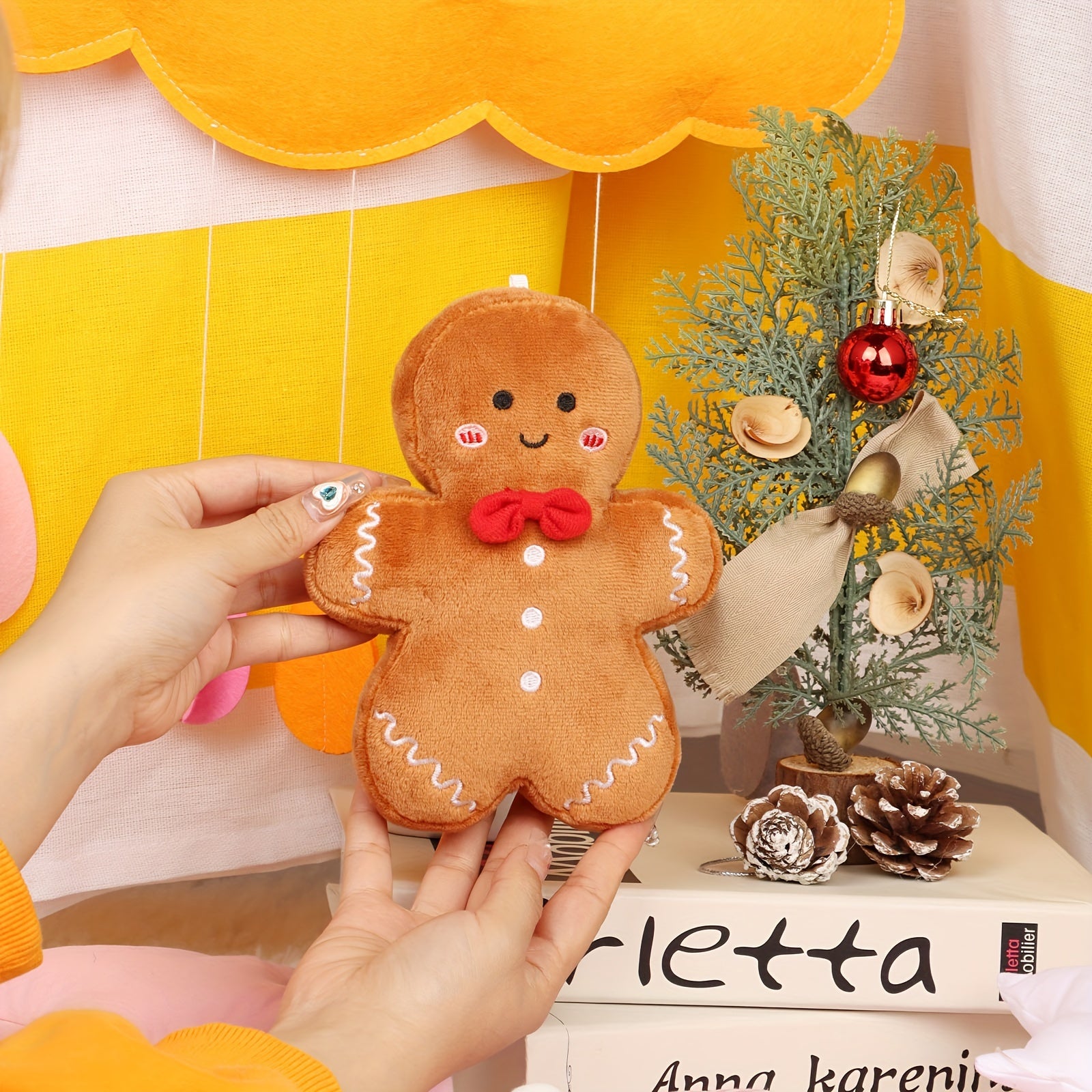 Muñeco de jengibre vintage de peluche para decoración navideña y regalos figura de poliéster suave