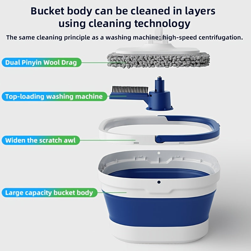 Stainless Steel Spin Mop and Bucket Set with Rotary Mop for Home and Car Cleaning