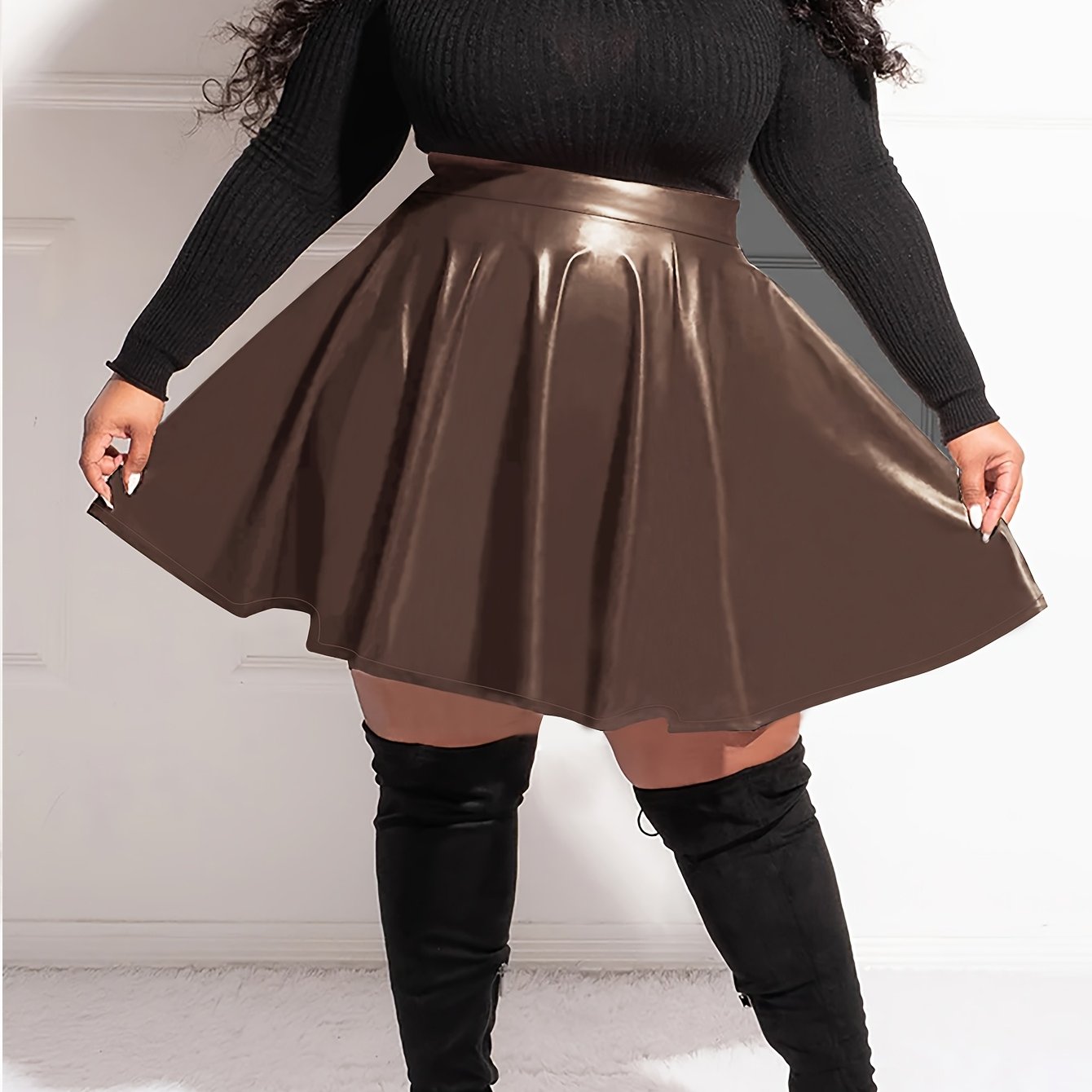 Falda midi de poliéster para mujer talla grande rosa cómoda y casual