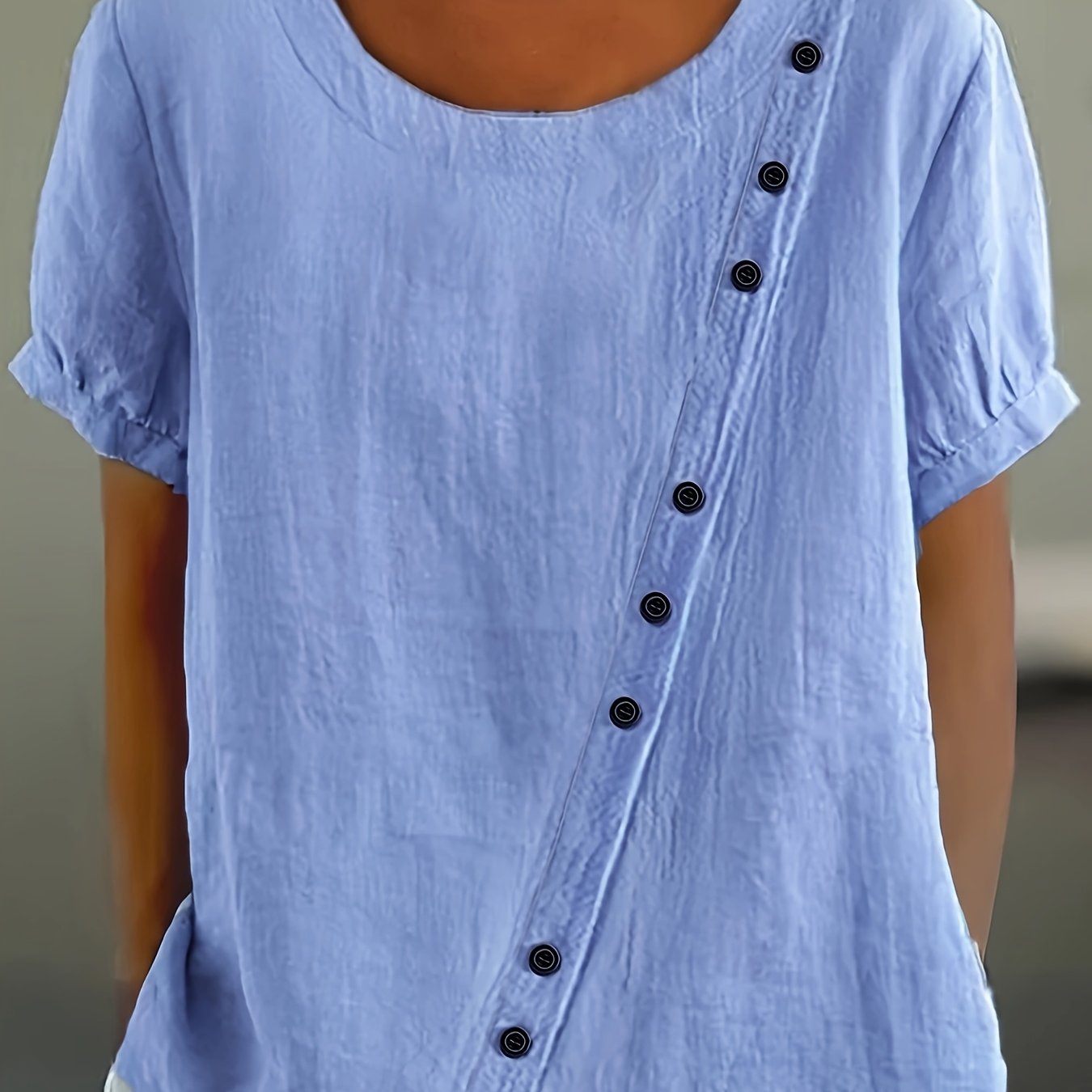 Plus Size Women's Casual Shirt Loose Fit Orange Button-Up Short Sleeve Blouse