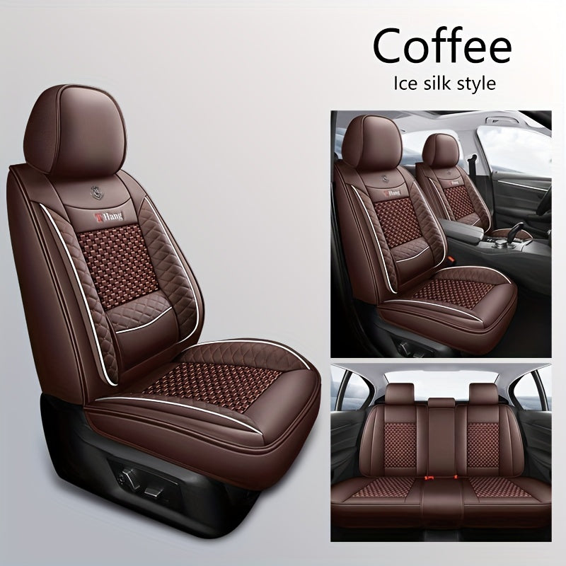 Machine Knit 5-Seater Car Seat Cover Full Enclosure All-Season PU Leather