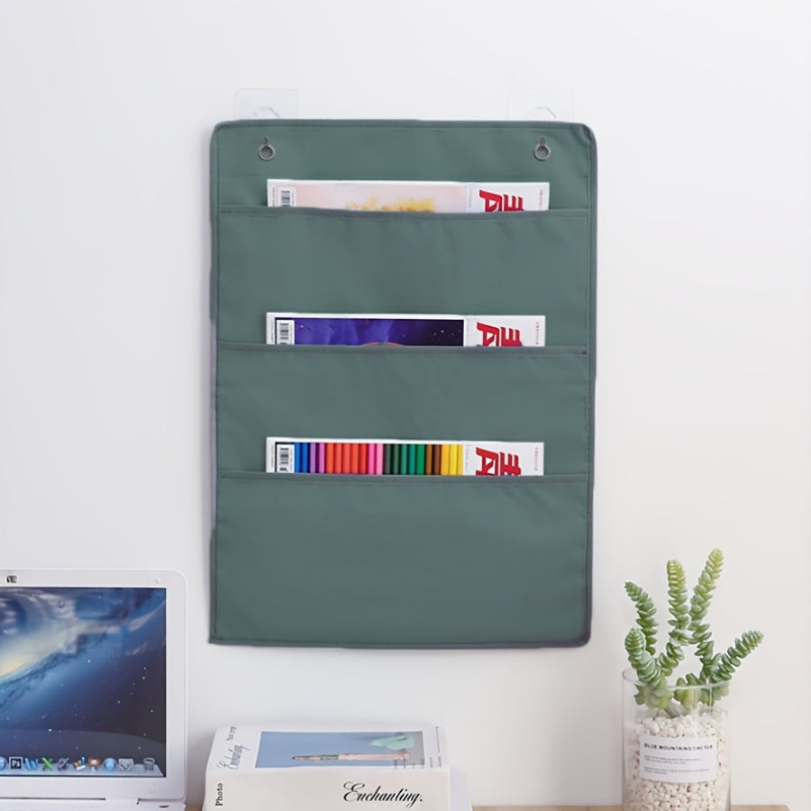 Organizador de almacenamiento en lienzo de pared con múltiples bolsillos para revistas y suministros de oficina