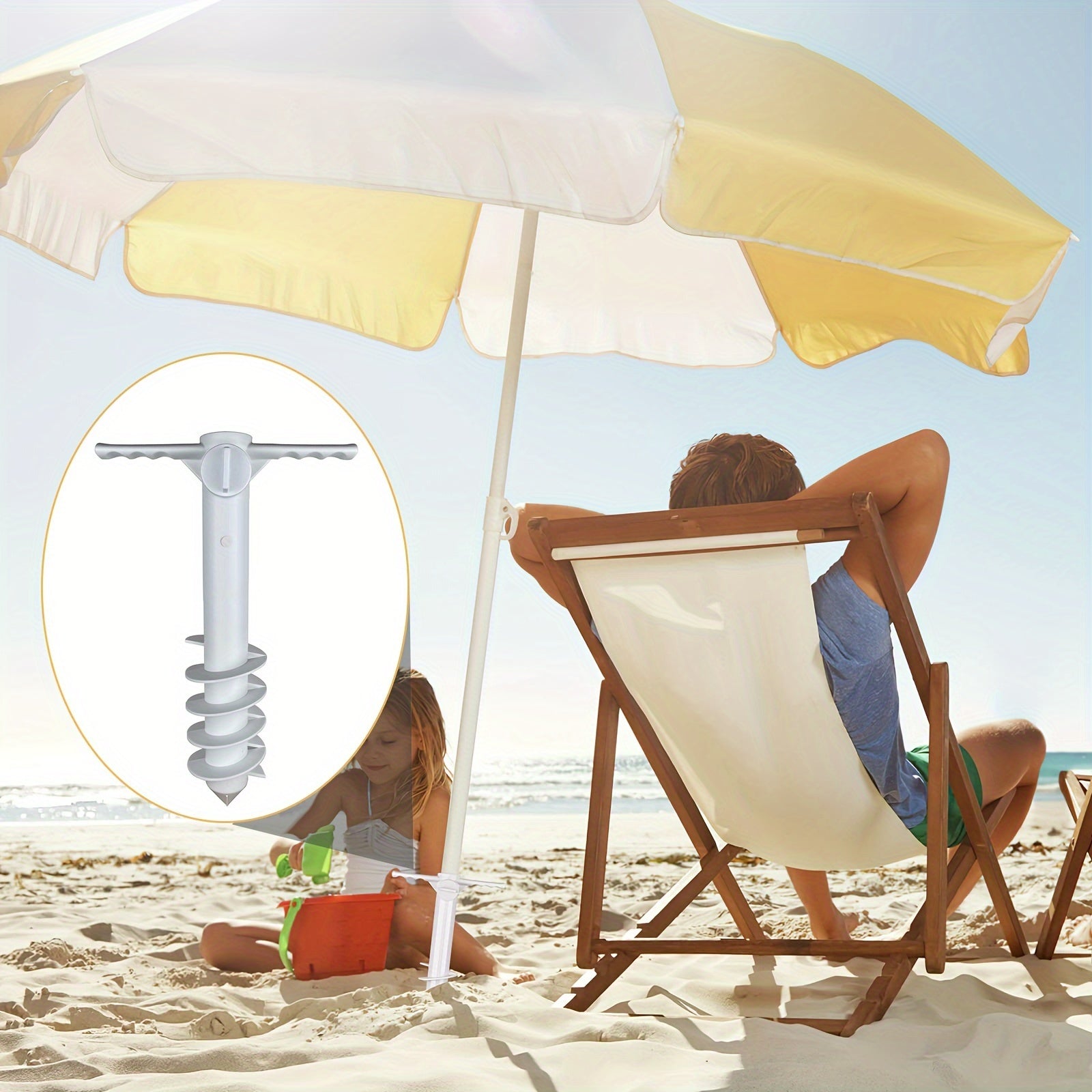 Heavy Duty Beach Umbrella Anchor with 5 Spiral Screws for Strong Winds