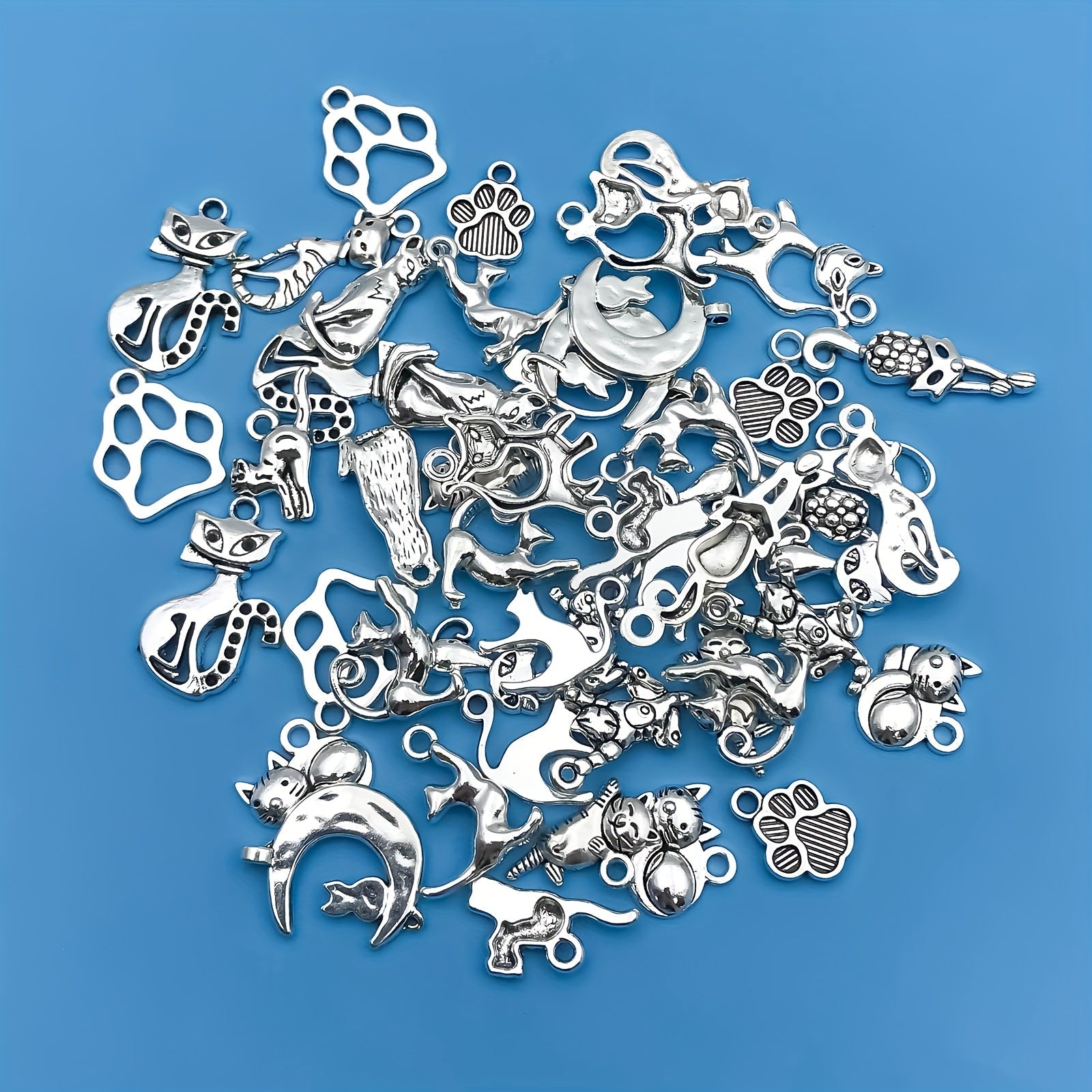 51 Pcs Zinc Alloy Antique Silver Animal Cat Charms for Jewelry Making DIY Necklace Bracelet Earrings