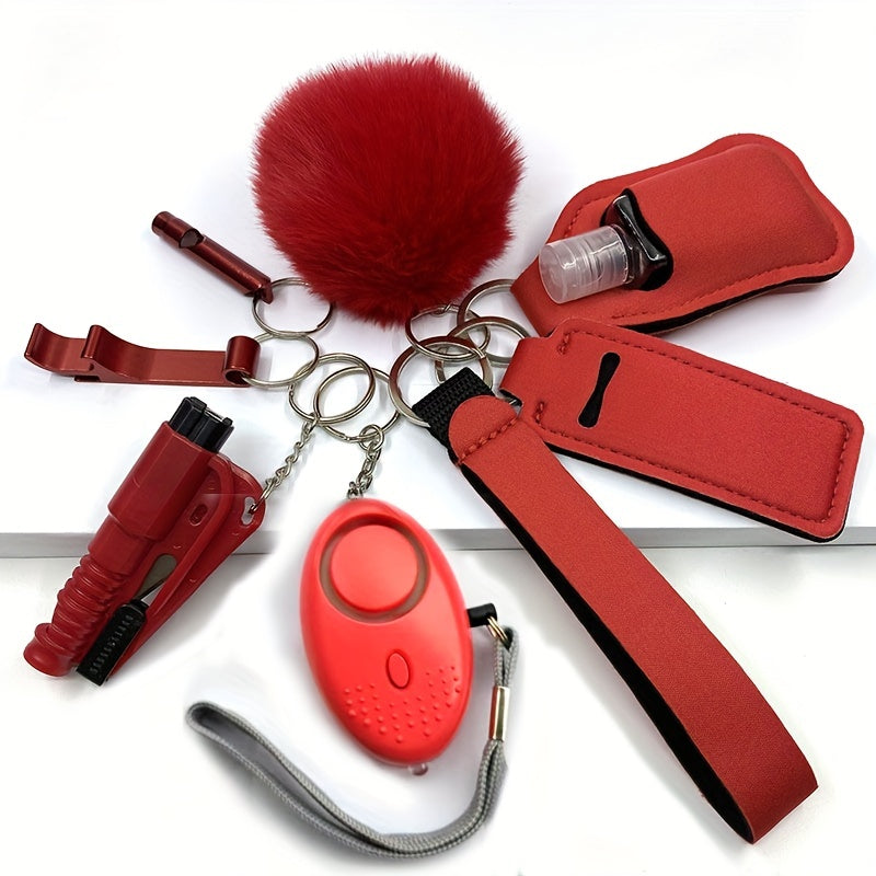 Set of 9 Women's Safety Keychains with Hand Sanitizer Holder Alarm and Floating Charm