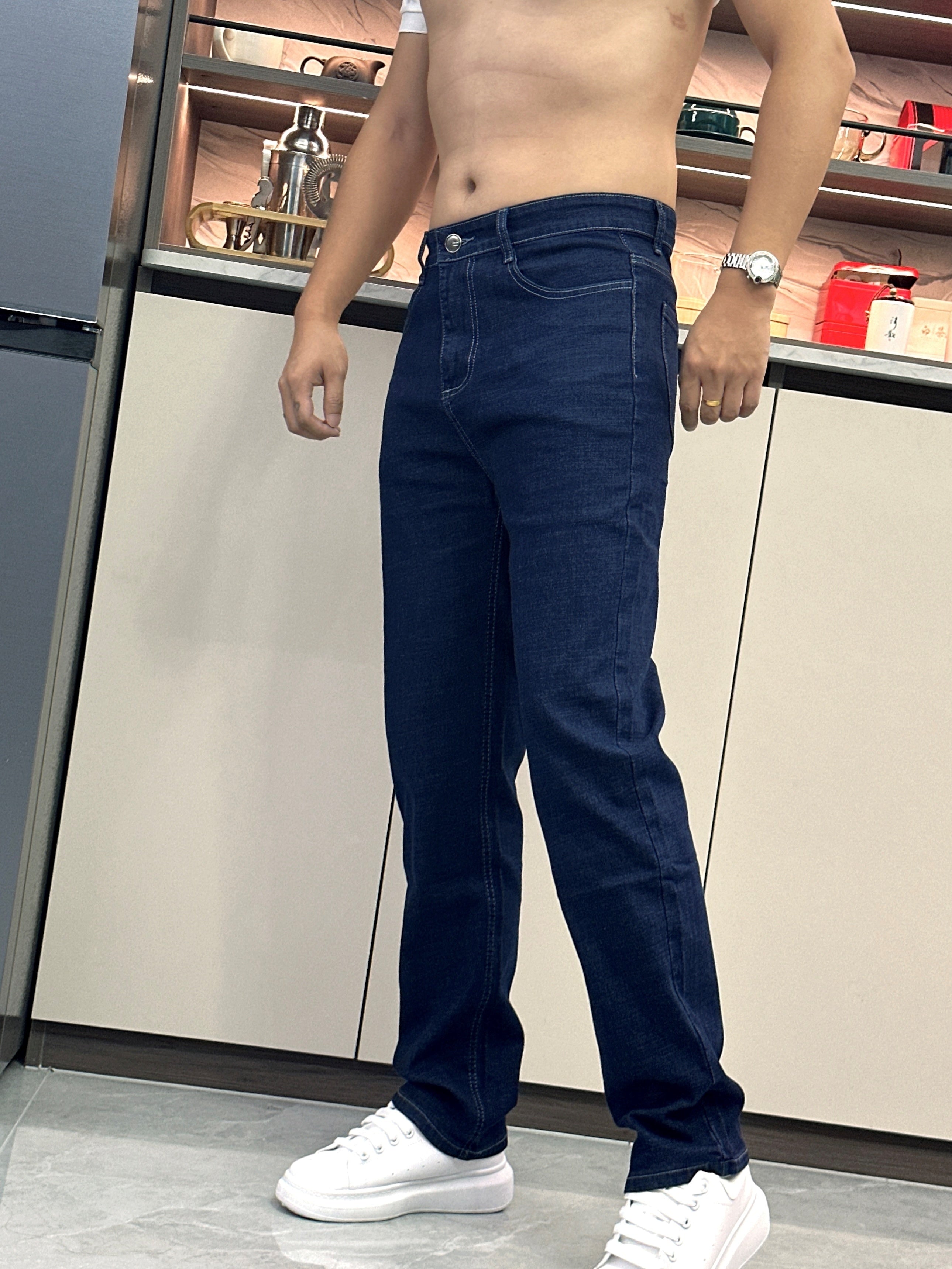 Men's Dark Blue Straight Leg Jeans Casual Work Business All-Season Denim