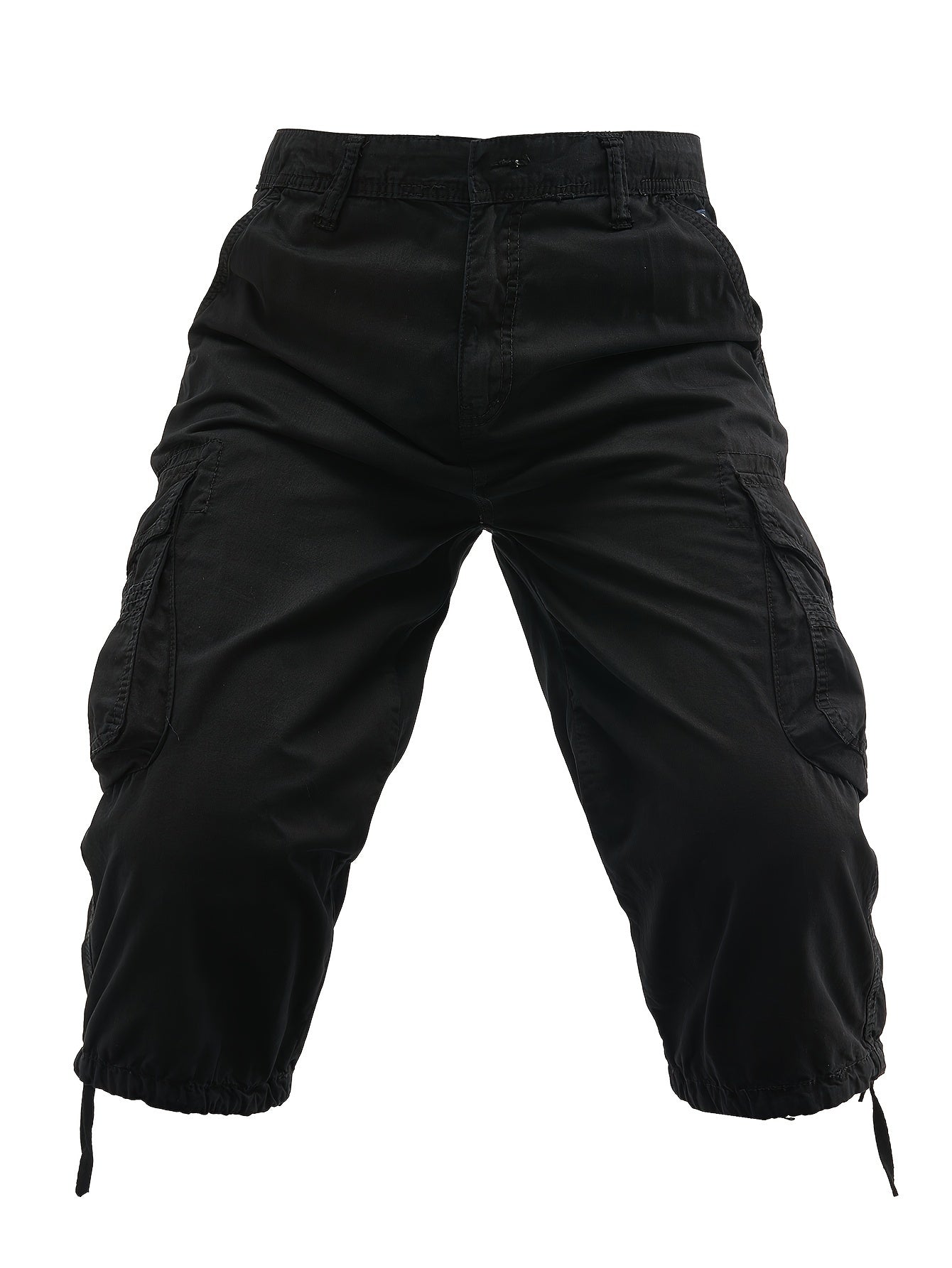 Erkaklar uchun paxta kargo shortlari, elastik pastki tizzadan - ko'p cho'ntakli ochiq havoda kiyish uchun shortlar