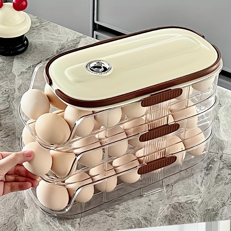Organizador de bandeja para huevos de nevera dispensador de ahorro de espacio de múltiples capas de almacenamiento de cocina