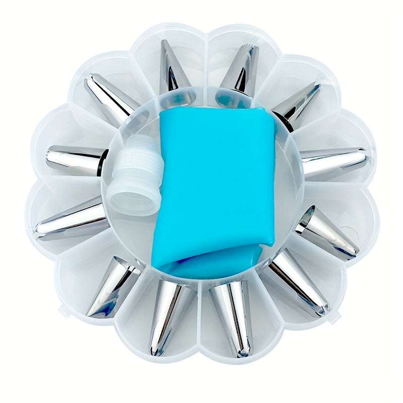 Cake Decorating Tools Set 14 Piping Nozzles Reusable Bag Storage Box