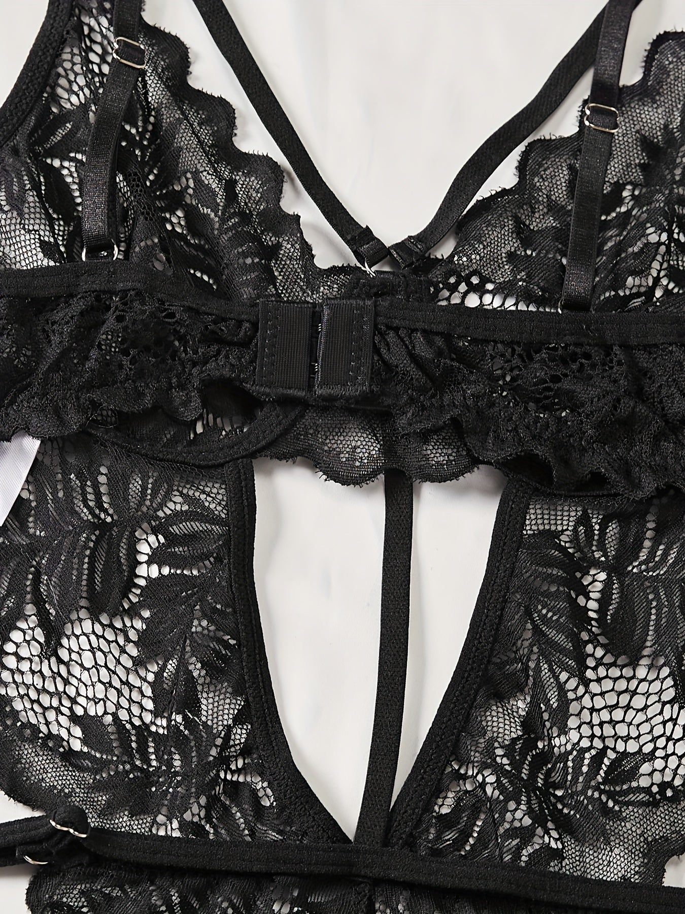 Women's Floral Lace Bodysuit with Cut-Out Back and Thong Style