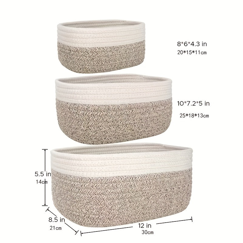 Woven Rope Storage Basket Oval White and Multicolor for Kitchen Bathroom Organization