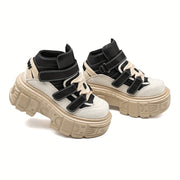 Women Punk Style High-Top Chunky Platform Ankle Boots Black White Accents