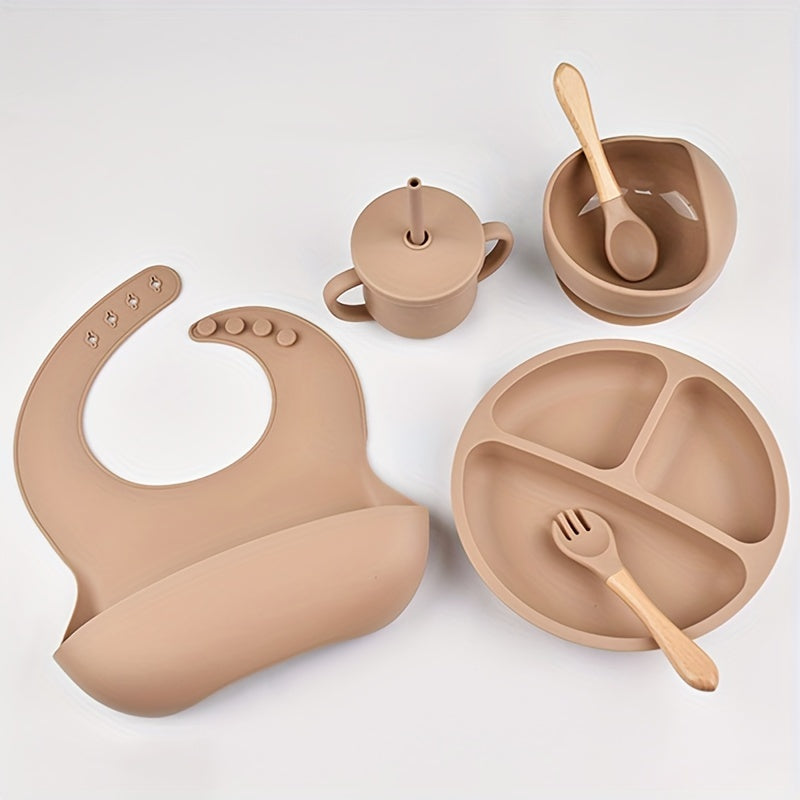 Набор детской силиконовой посуды: включает в себя тарелку с присоской, миску, нагрудник, вилку и ложку, стакан с трубочкой - без BPA и безопасен для детей от 0 до 3 лет - идеальный пасхальный подарок для малышей