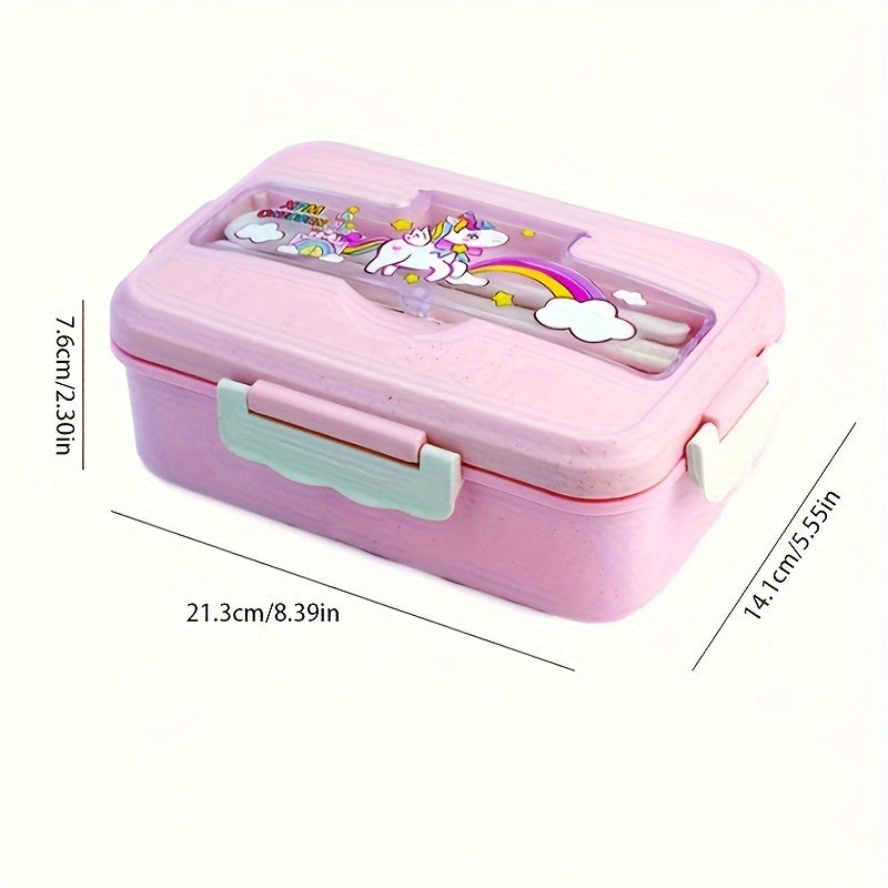 Leak-Proof Insulated Lunch Box with Dividers, Cartoon Design, Microwave Safe