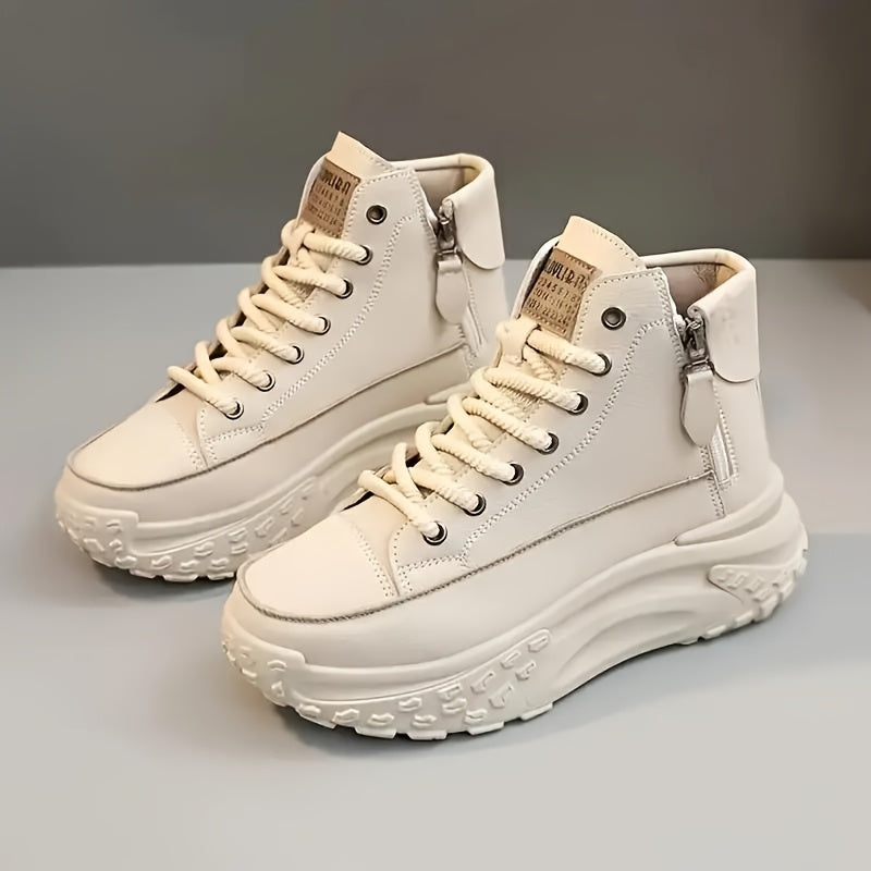 Women's Casual Athletic Sneakers Lace-Up, Mid-Top, Solid Colors