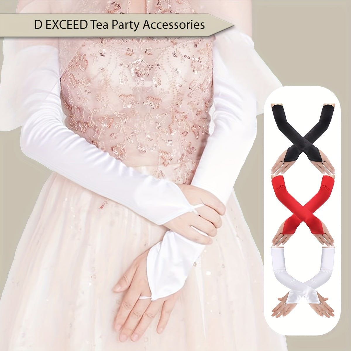 Women's Sheer Long Fingerless Arm Sleeves for Bridal and Tea Parties Polyester Fiber