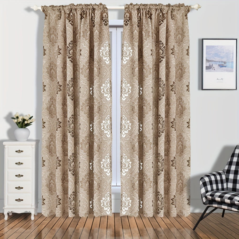 Cortina de hilo hueco Jacquard con bolsillo para barra, tratamiento translúcido para ventanas en sala de estar, dormitorio y baño