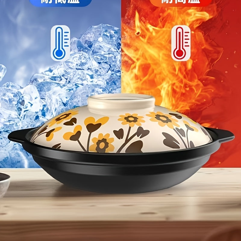 Floral Ceramic Clay Pot 1 Piece, Heat-Resistant, Explosion-Proof Stew Pot for Soup and Stew