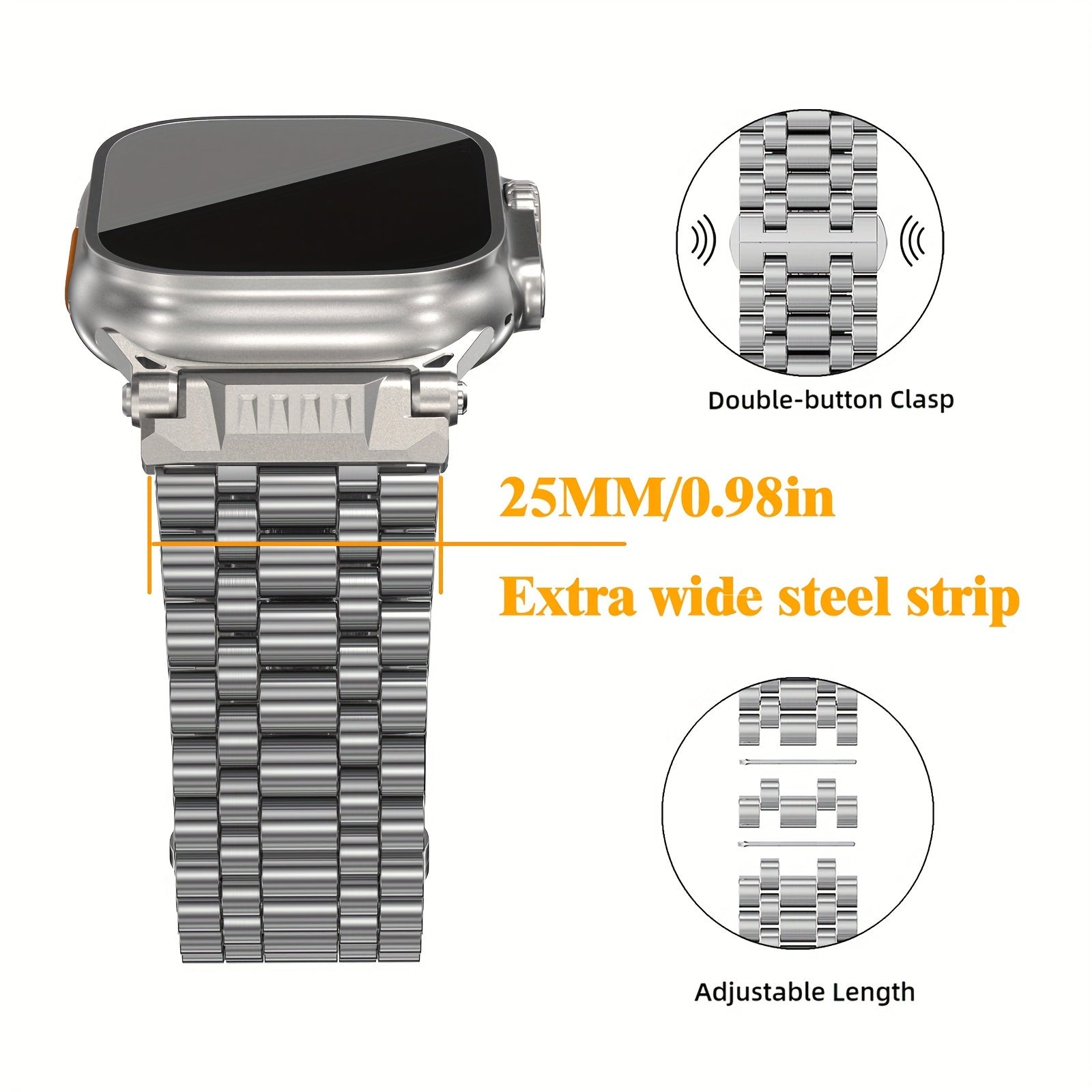 316L Stainless Steel Connector Strap for Apple Watch Bands 42-49mm Series 1-10