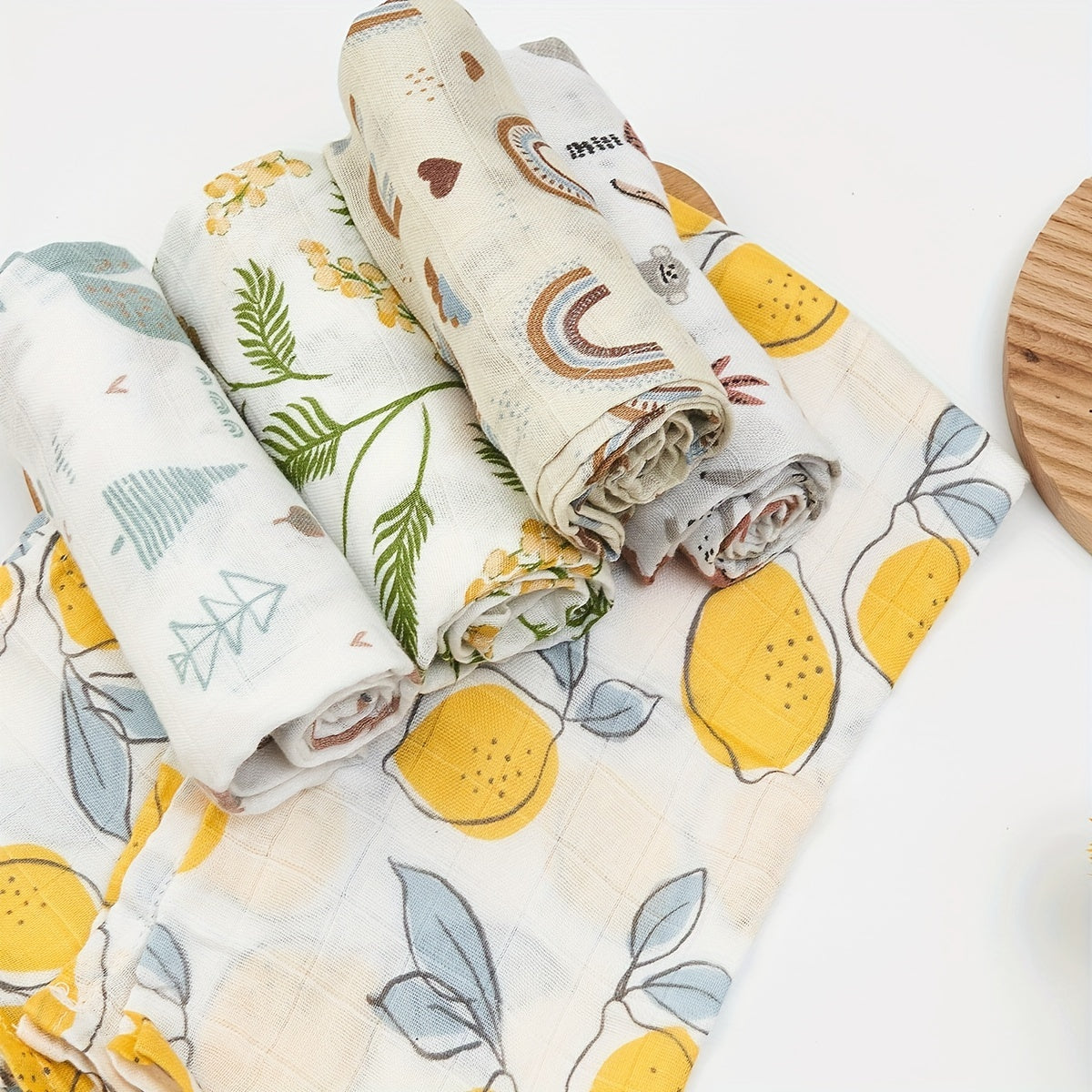 Set of 5 Baby Muslin Bibs and Burp Cloths Orange Rainbow Moon Print