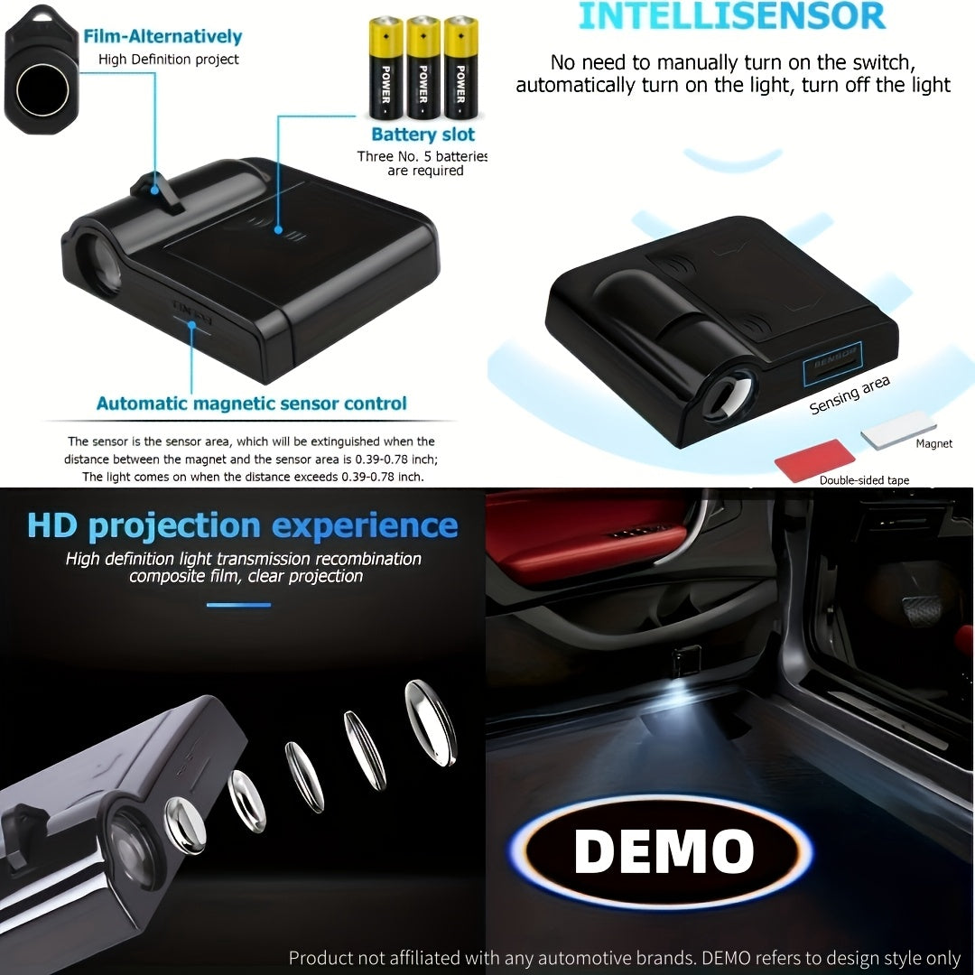 4 Pieces Car Door Welcome Light Projectors with Logo and Reflective Stickers