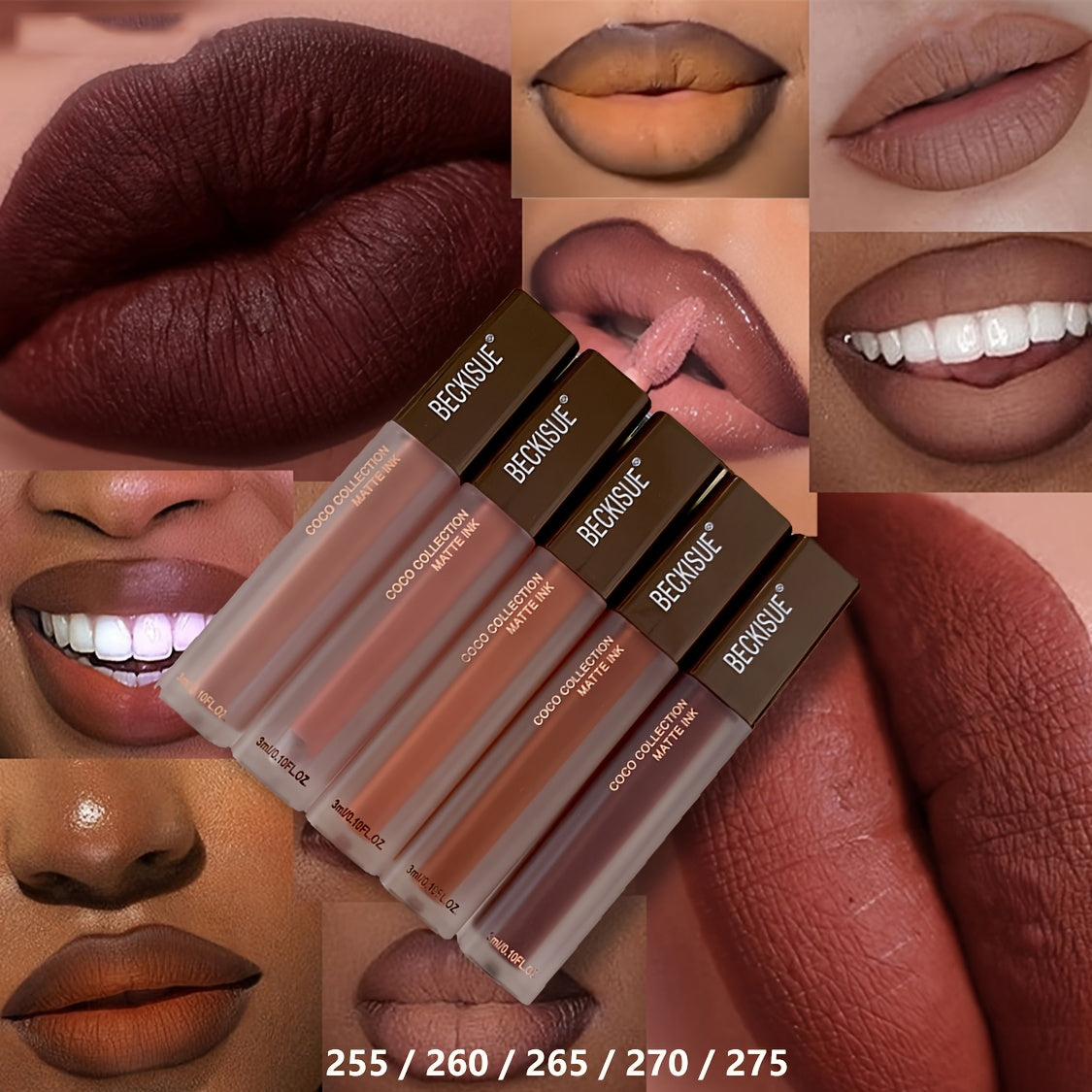 Set de 5 labiales mate de terciopelo para mujer, tonos marrón, de larga duración, sin transferencia